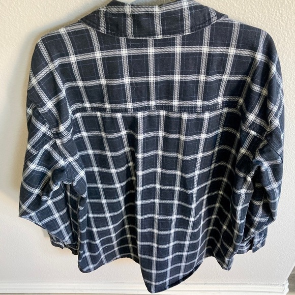 TOPSHOP Oversized Plaid Shacket Shirt Jacket Denim Navy Blue 6 EB - Picture 6 of 16